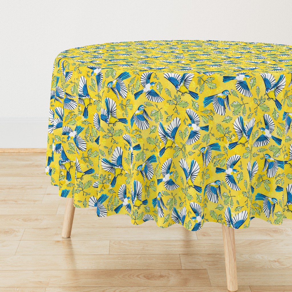 Flying Birds and Oak Leaves on Yellow | Large