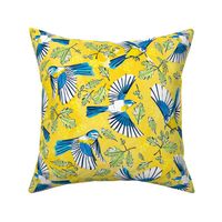 Flying Birds and Oak Leaves on Yellow | Large