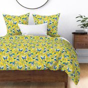 Flying Birds and Oak Leaves on Yellow | Large