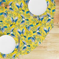 Flying Birds and Oak Leaves on Yellow | Large