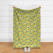 Flying Birds and Oak Leaves on Yellow | Large