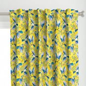 Flying Birds and Oak Leaves on Yellow | Large