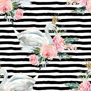 8" Graceful Swan - Black & White Stripes