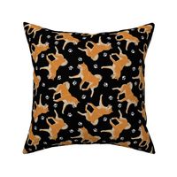 Trotting red Shiba Inu and paw prints - black