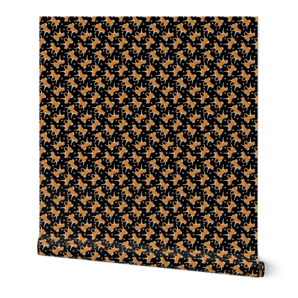 Tiny Trotting red Shiba Inu and paw prints - black