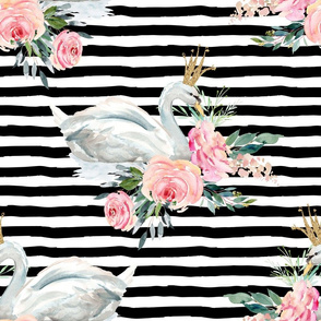18" Graceful Swan - Black & White Stripes