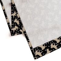 Trotting cream Shiba Inu and paw prints - black