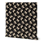 Trotting cream Shiba Inu and paw prints - black