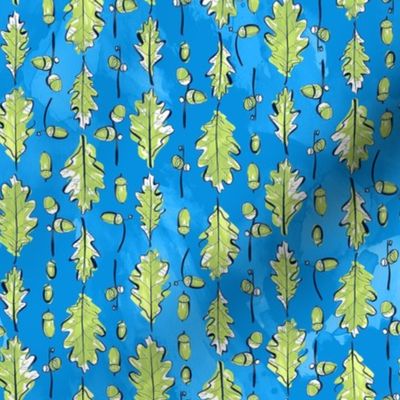 Oak Leaves and Acorns Stripes on Blue | Medium