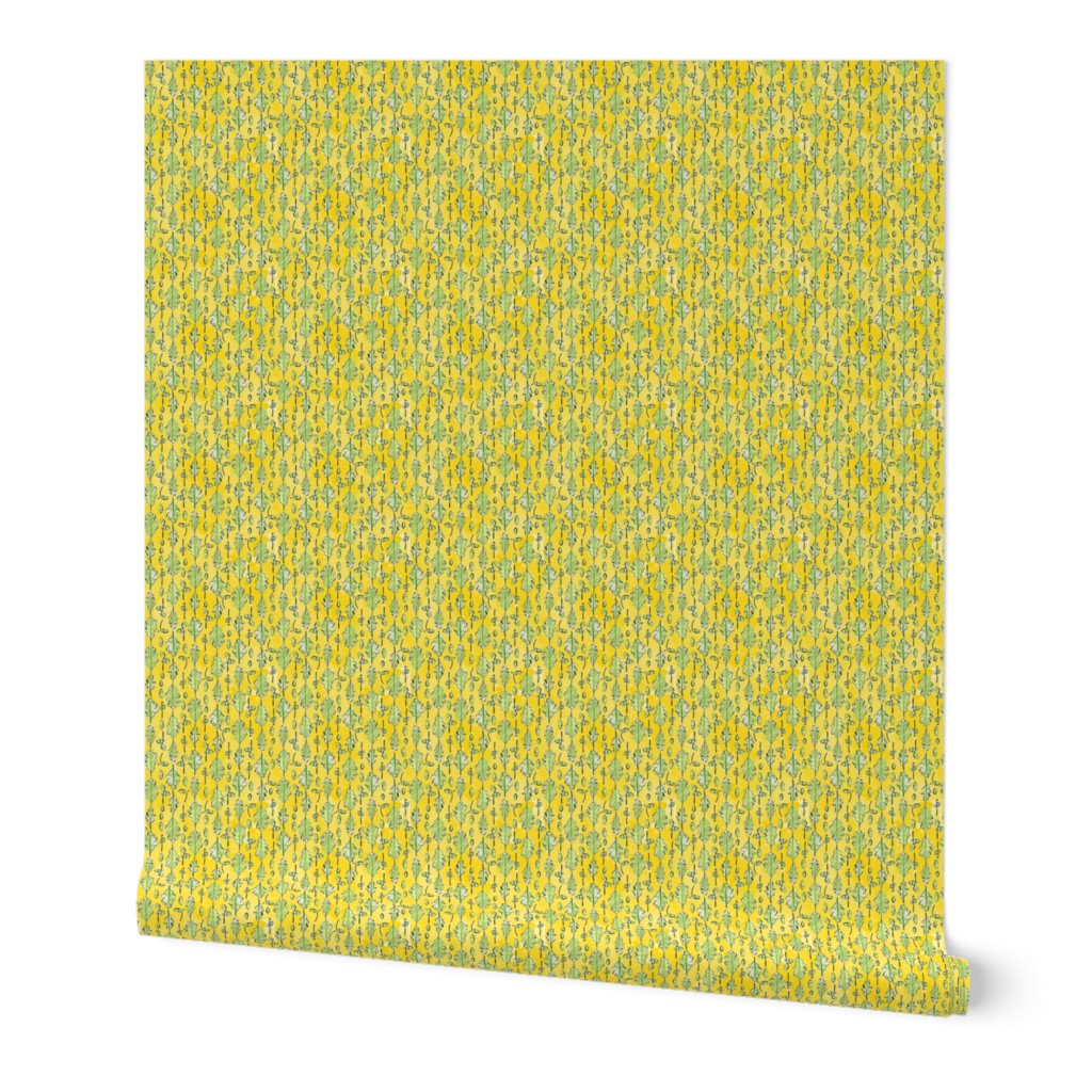Oak Leaves and Acorns Stripes on Yellow | Small