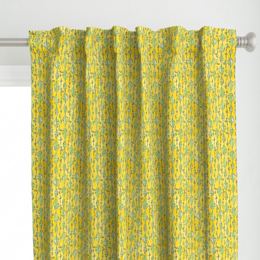 Oak Leaves and Acorns Stripes on Yellow | Medium