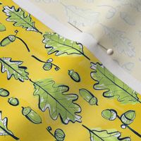 Oak Leaves and Acorns Stripes on Yellow | Medium