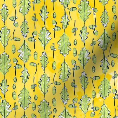 Oak Leaves and Acorns Stripes on Yellow | Medium