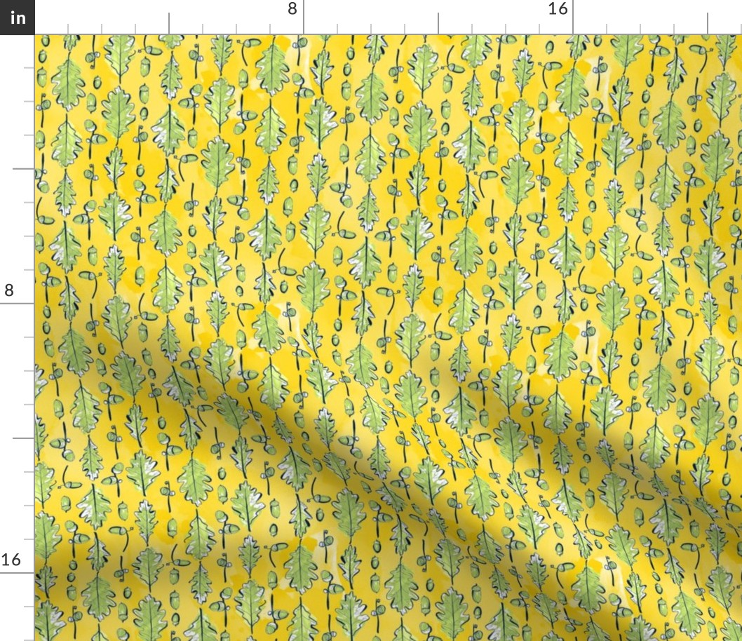 Oak Leaves and Acorns Stripes on Yellow | Medium