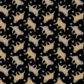 Trotting fawn Pugs and paw prints - black
