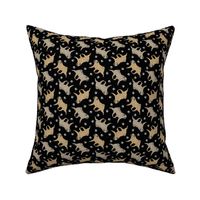 Tiny Trotting fawn Pugs and paw prints - black