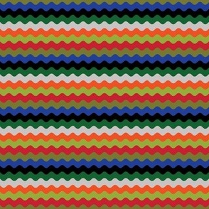 Wavy Stripes - red, orange, blue, black and greens - medium scale