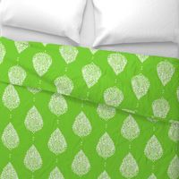 Moroccan Paisley in Lime Green and White.