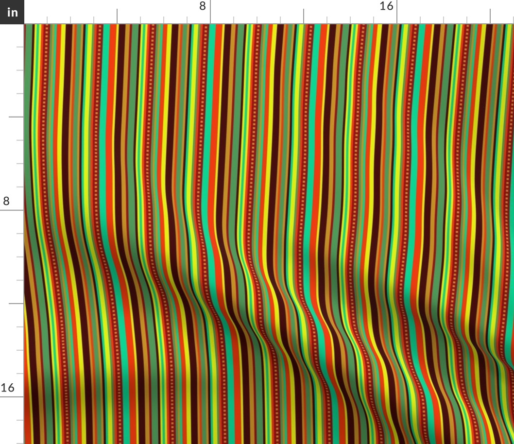 BN12  - Fancy Narrow Variegated Stripes  in Orange - Brown - Red - Yellow - Green