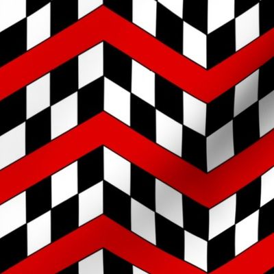 Red Black and White Checkerboard Chevrons
