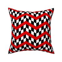 Red Black and White Checkerboard Chevrons
