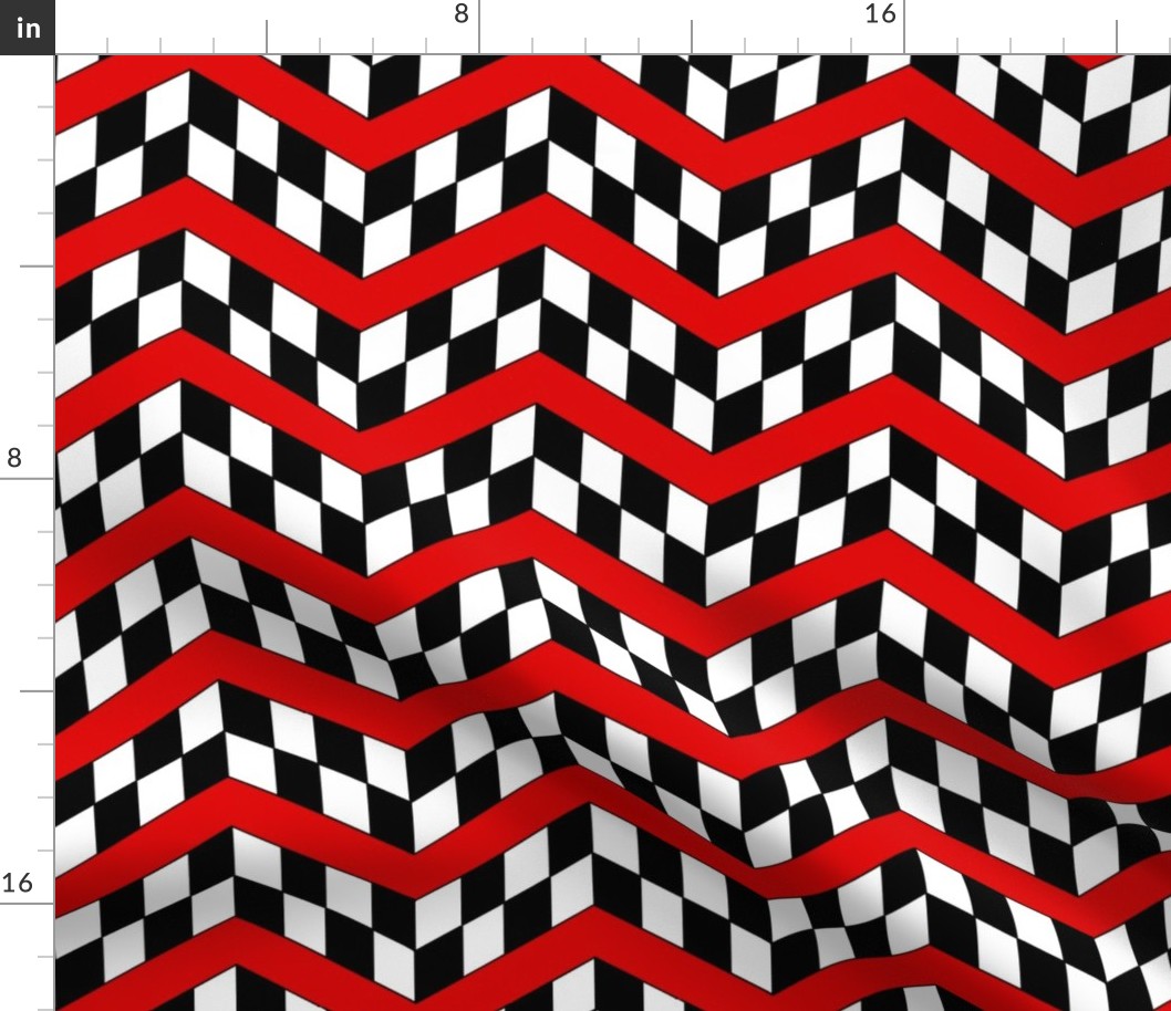 Red Black and White Checkerboard Chevrons