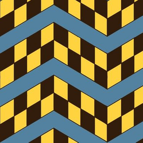 Black Yellow and Blue Checkerboard Chevron