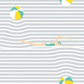 stripy beach balls and babes - grey