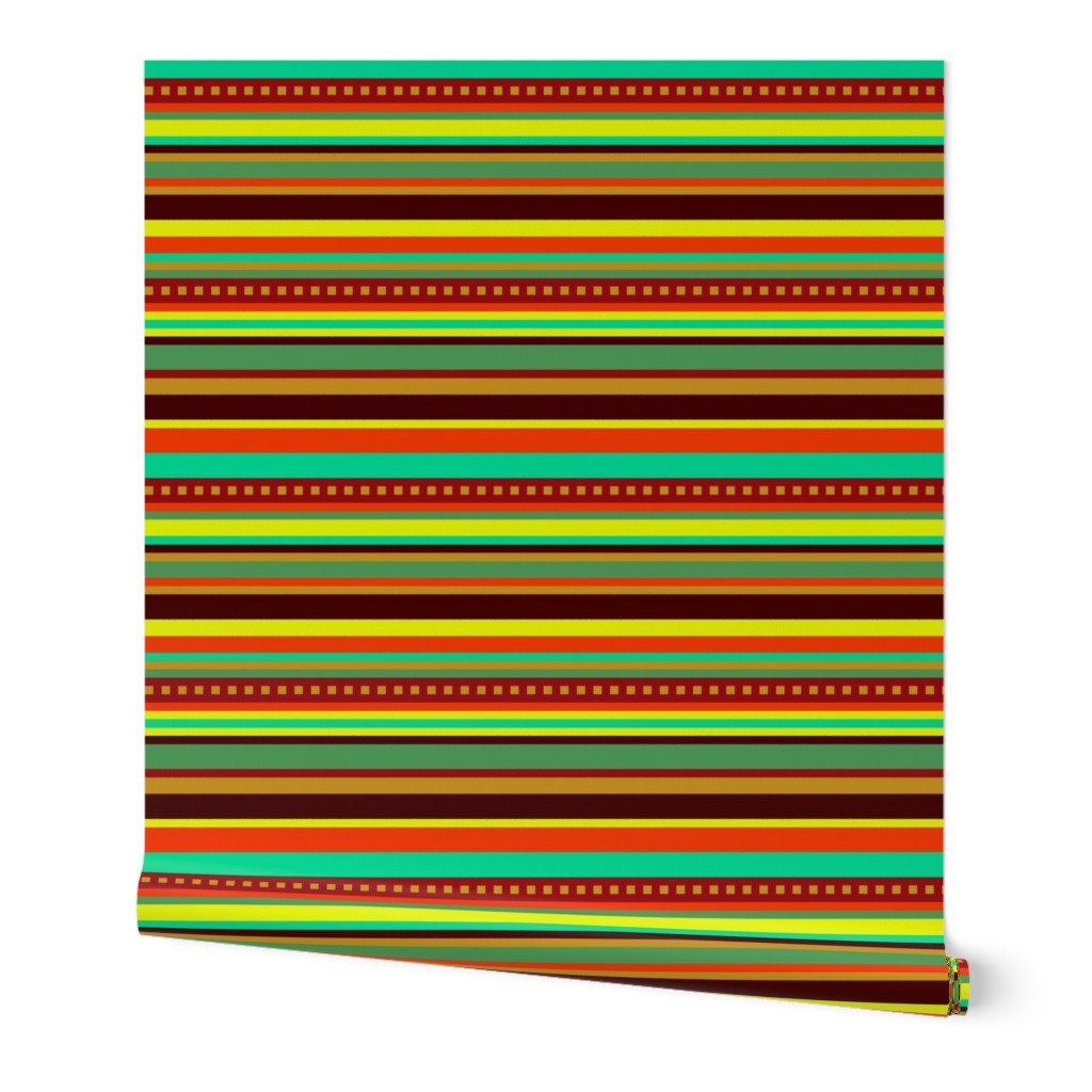 BN12  - Fancy Narrow Variegated Stripes in Orange, Brown, Red, Yellow, Orange Green