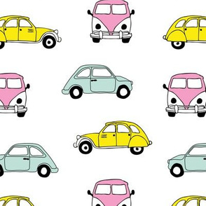 Vintage old timer cars for classic car lovers gender neutral girls pink yellow 