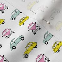 Vintage old timer cars for classic car lovers and travel addicts girls pink yellow XS