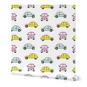 Vintage old timer cars for classic car lovers and travel addicts girls pink yellow XS