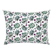 Sweet Hawaii jungle tropical garden theme palm leaves and floral watercolor illustration monochrome green purple