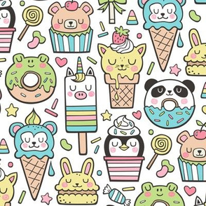 Animals Sweets Candy Ice Cream & Donuts on White