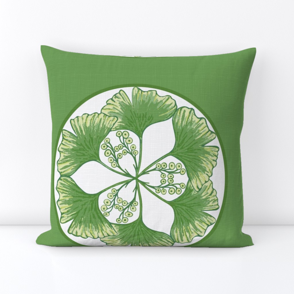 Ginkgo green white cushion sized for fat quarter