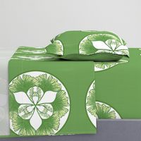 Ginkgo green white cushion sized for fat quarter