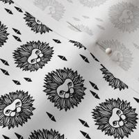 lion head (1 inch) black and white cute safari animal fabric