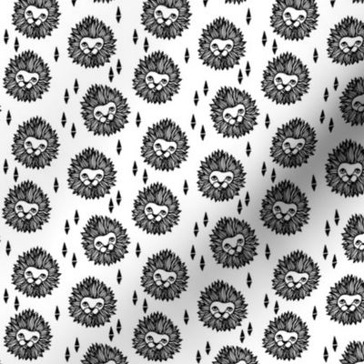 lion head (1 inch) black and white cute safari animal fabric