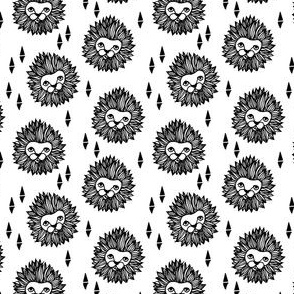 lion head (1 inch) black and white cute safari animal fabric