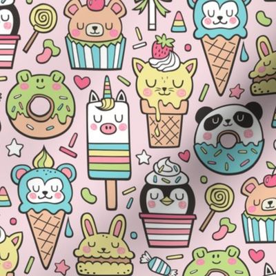 Animals Sweets Candy Ice Cream & Donuts on Pink