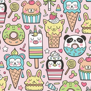 Animals Sweets Candy Ice Cream & Donuts on Pink