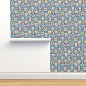 Animals Sweets Candy Ice Cream & Donuts on Dark Blue Navy