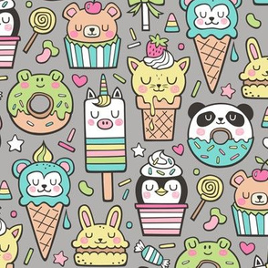 Animals Sweets Candy Ice Cream & Donuts on Dark Grey