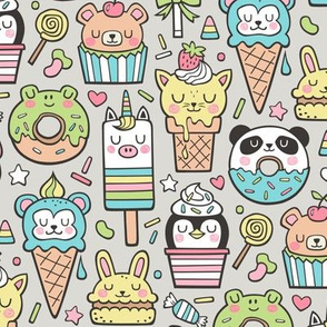 Animals Sweets Candy Ice Cream & Donuts on Grey
