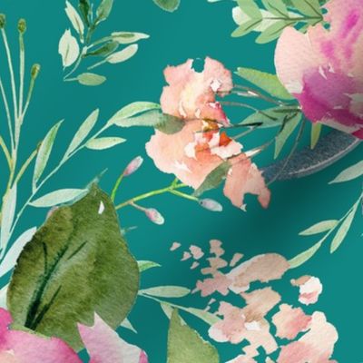 36" Pink Meadow Florals - Aqua