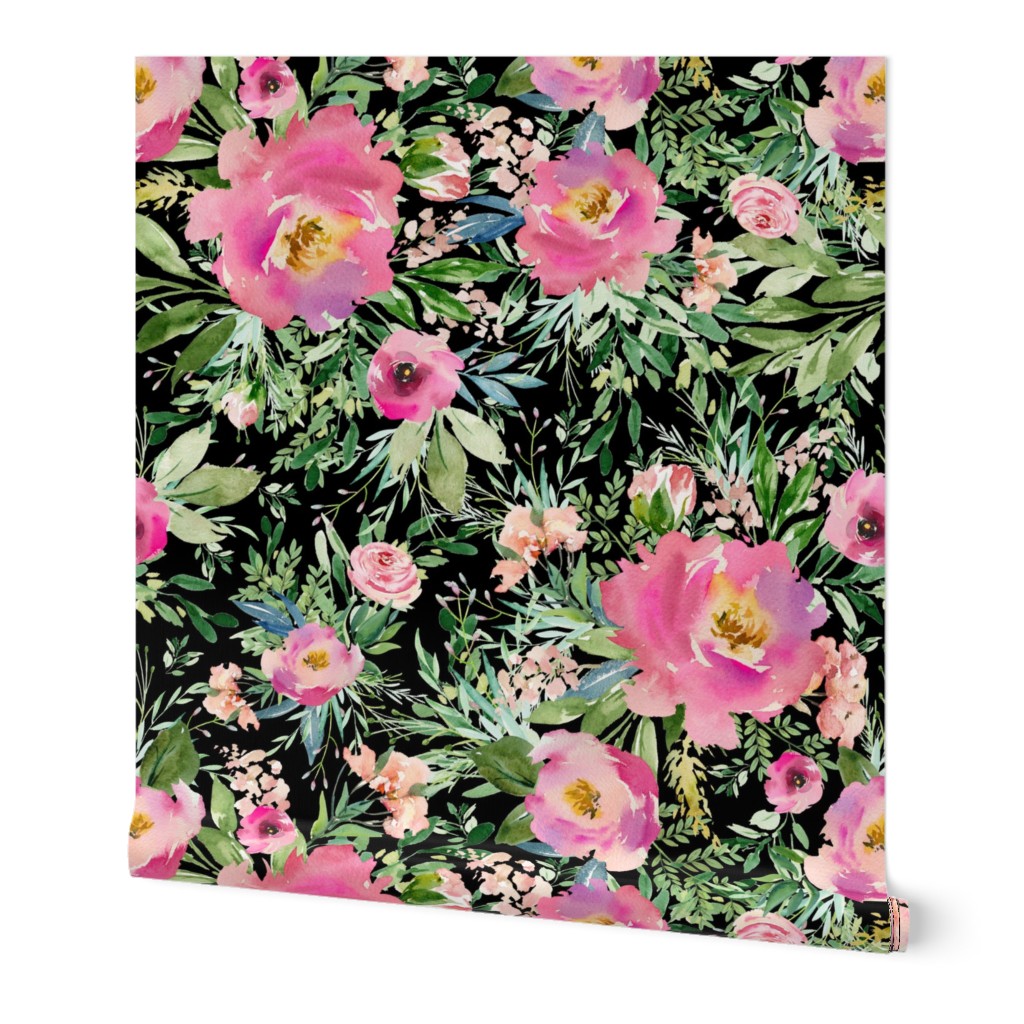 1.5" Pink Meadow Florals - Black