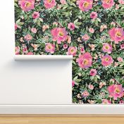 1.5" Pink Meadow Florals - Black