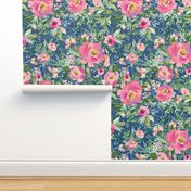 1.5" Pink Meadow Florals - Blue