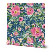 1.5" Pink Meadow Florals - Blue