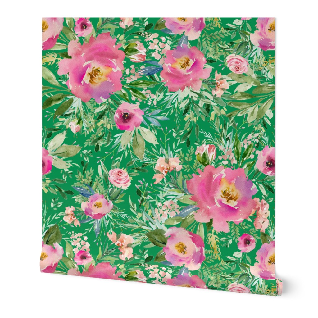 18" Pink Meadow Florals - Green